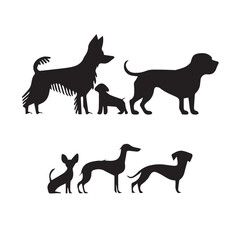 Set walking and standing dog silhouette in Vector icon