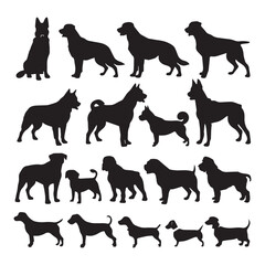 Set walking and standing dog silhouette in Vector icon