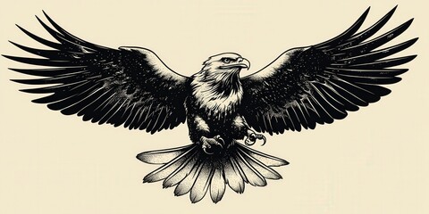 A bold black-and-white eagle tattoo design inspired by 1930s flash art