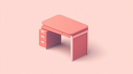 Obraz premium Isometric desk with drawers in a minimalistic style on pink background perfect for study or work