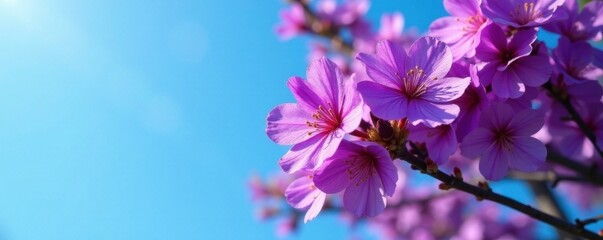 Purple flowers on a jacaranda tree against a blue sky, purple, spring