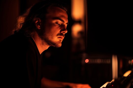 Cinematic Studio Portrait of Musician, capturing artistry and emotion, vibrant colors, expressive pose, intimate atmosphere, creative lighting techniques