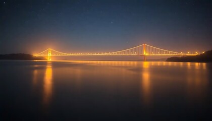 Illuminated Suspension Bridge at Night Under Starry Sky
