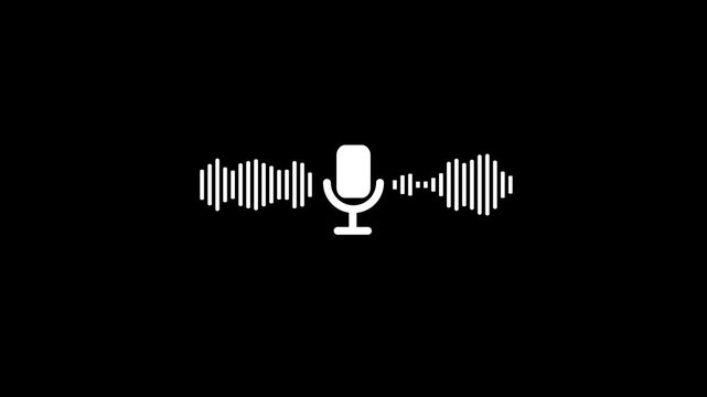 Microphone icon with digital sound wave animation Isolated black background