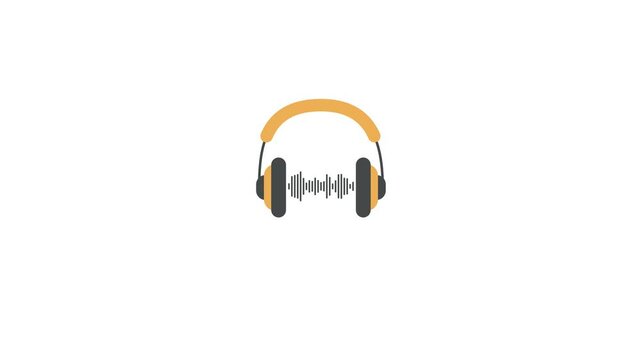 Headphone Sound Wave digital icon Animation Isolated on Black Background