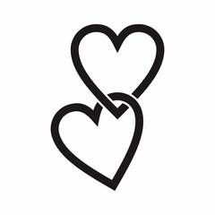 Two heart shapes intertwined and interlocking with each other.