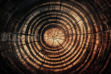 The remaining base of an oak tree showing its growth rings