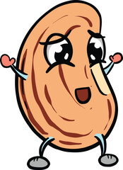 Cartoon Dried Bean Character Kidney Mung or Pinto Pulse Vegan Vector Mascot
