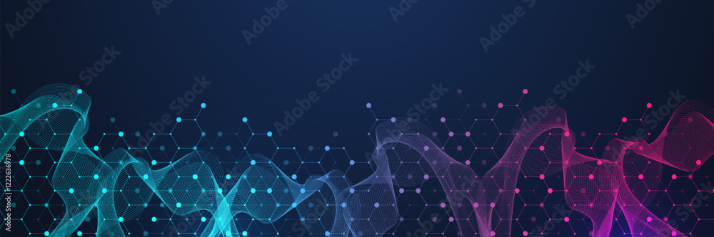 Poster molecular abstract structure and genetic engineering dna. healthcare and medicine background concept