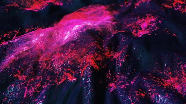 Dark fabric-like material with vivid pink and purple patches resembling molten splashes