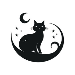 Stylish Black Cute Cat Silhouette Vector Illustration Design