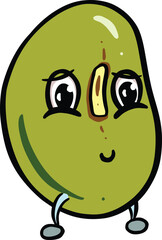 Cartoon Dried Bean Character Kidney Mung or Pinto Pulse Vegan Vector Mascot