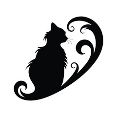 Black Cute Cat Silhouette Vector and Perfect for logos