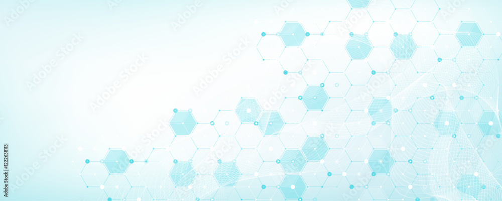 Poster molecular abstract structure and genetic engineering dna. healthcare and medicine background concept