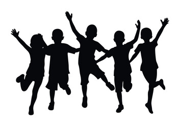 Silhouette of children jumping for joy. kids jumping with joy on white background. kids jumping  vector illustration