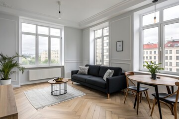 Interior living room with colorful white sofa