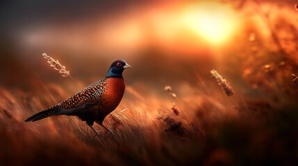 Golden Hour Pheasant: A Majestic Sunset Portrait
