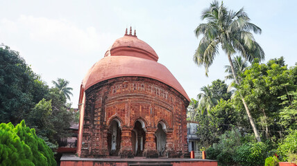 Wide-angle view of the terracotta Rajrajeshwar Temple, Dwarhatta, Hooghly, West Bengal, India.