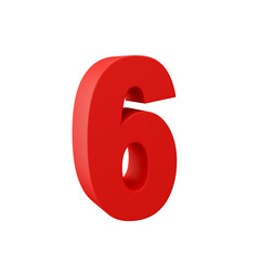 Number 6 of red color 3d sign percent discount on isolated background.red and White on a Transparent Background