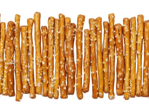 Isolated Line of Salted Pretzels Sticks