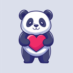 Naklejka premium Cute Panda Holding Big Heart Vector Cartoon Illustration