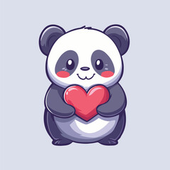 Cute Panda Holding Big Heart Vector Cartoon Illustration