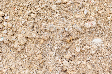 Close-up texture of rough sandy soil with rocks and pebbles