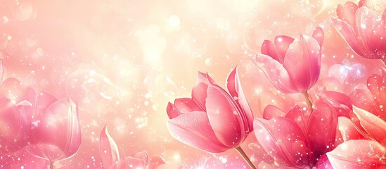 Vibrant pink tulips in full bloom create a dreamy spring floral background with soft pastel hues and ethereal bokeh, ideal for seasonal themes.