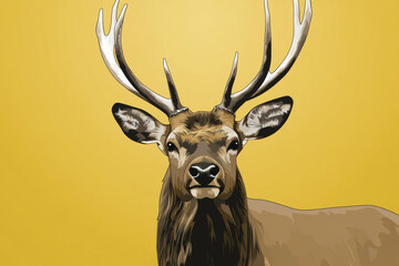 Illustration of deer with antlers on yellow background
