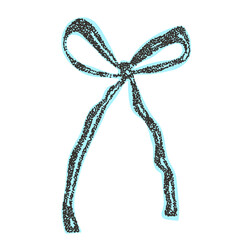 Bow coquette collage sticker. Photocopy monochrome effect ribbon. Brutal dotted retro bowknot. Collage paper element Vector stippled girly band illustration isolated on white background.