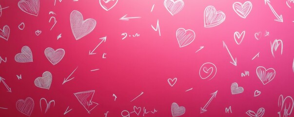 Hand-drawn heart and arrow pattern on pink background
