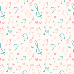 Seamless pattern with colorful musical notes
