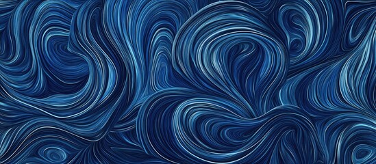Fototapeta premium Dark blue abstract illustration with swirling light blue lines creating a fluid seamless pattern, emphasizing depth and movement in the design.