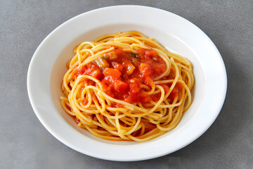 Simple Spaghetti with Tomato Sauce in a White Plate