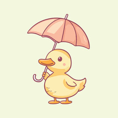 Cute Duck With Umbrella vector illustration