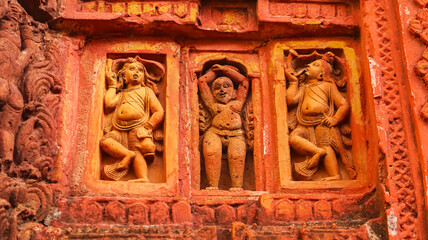 Uniquely carved Terracotta Gir Govardhan Temple, built in the 19th century, Sonamukhi, Bankura, West Bengal, India.