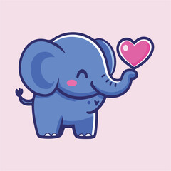 Cute elephant cartoon with heart vector illustration