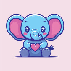 Cute elephant cartoon with heart vector illustration