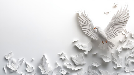Ethereal White Paper Dove with Leaves
