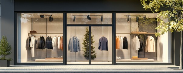 Modern fashion boutique exterior with stylish clothing display