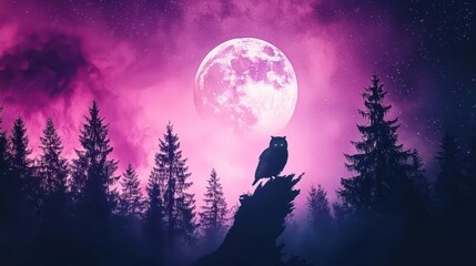 Owl s silhouette glowing faintly against a galaxy backdrop, stealth in shadows, 3D illustration