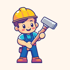 Sweet Construction Delight Cute Little Worker Vector Illustration