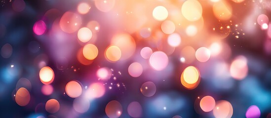 Colorful abstract bokeh background with vibrant orange pink blue and purple circular lights creating a dreamy and festive atmosphere.