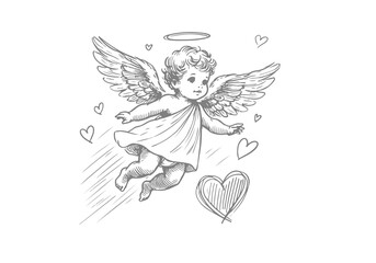 Cupid hand drawn sketch vector