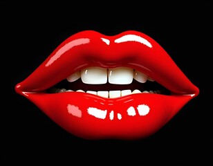 Naklejka premium Glossy red lips with a bold and seductive look