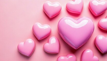 Fototapeta premium A romantic background with pink 3D hearts set against a pink backdrop, offering space for your personalized message