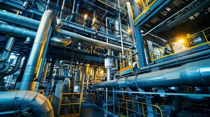 Interior of an industrial plant with complex pipework