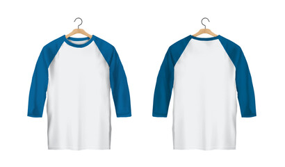 White and blue color Raglan T Shirt Front And Back with hanger	