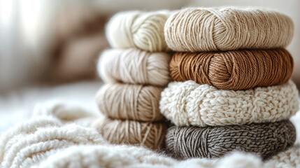 Cozy Autumn Yarn Stack: A Collection of Soft Neutral Tones for Knitting and Crochet Projects