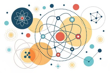 Fototapeta premium An Abstract Composition of Interconnected Orbits and Atomic Structures Featuring Vibrant Colors and Geometric Shapes
